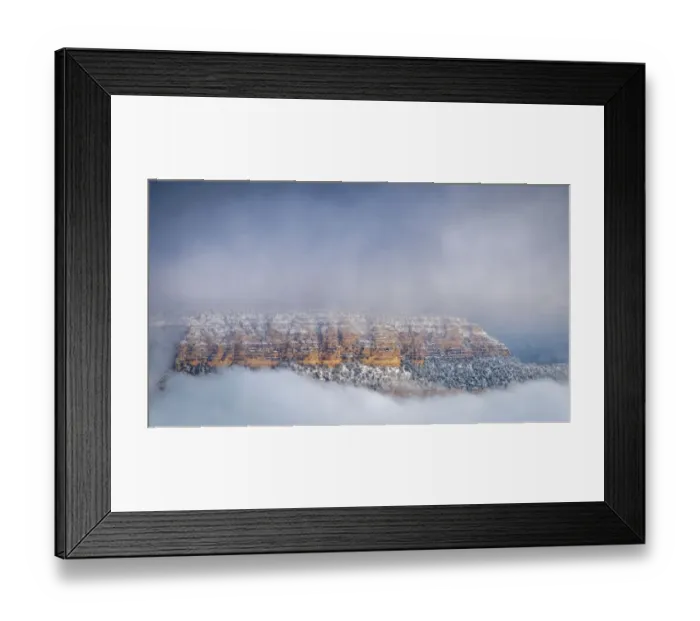 Framed Print : USA, Arizona, Grand Canyon. Panoramic of foggy sky over canyon at sunset