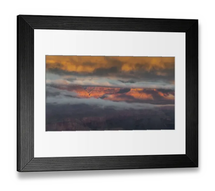 Framed Print : USA, Arizona, Grand Canyon. Foggy sunrise on canyon