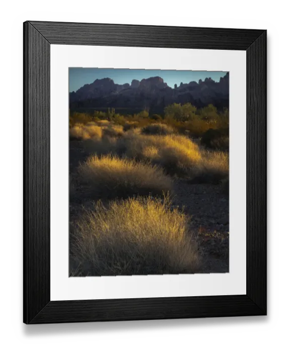Framed Print : USA, Arizona, Kofa National Wildlife Area. Mountain and desert landscape at sunrise Framed Print : USA, Arizona, Kofa National Wildlife Area. Mountain and desert landscape at sunrise