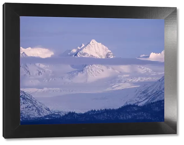 Landscape of snow covered mountain range, Homer, Alaska, US