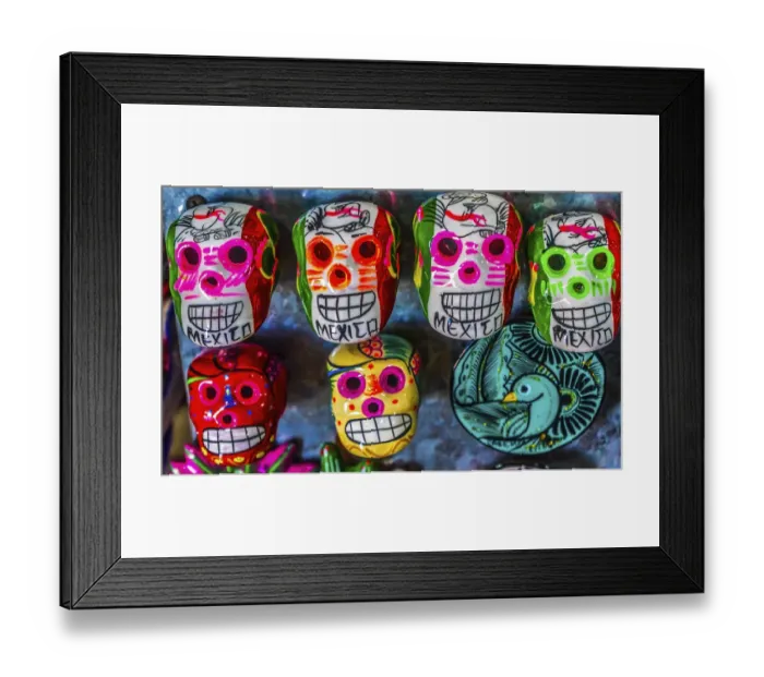 Framed Print : Colorful Mexican magnets. Day of the Dead handicrafts, Los Cabos, Cabo San Lucas, Mexico