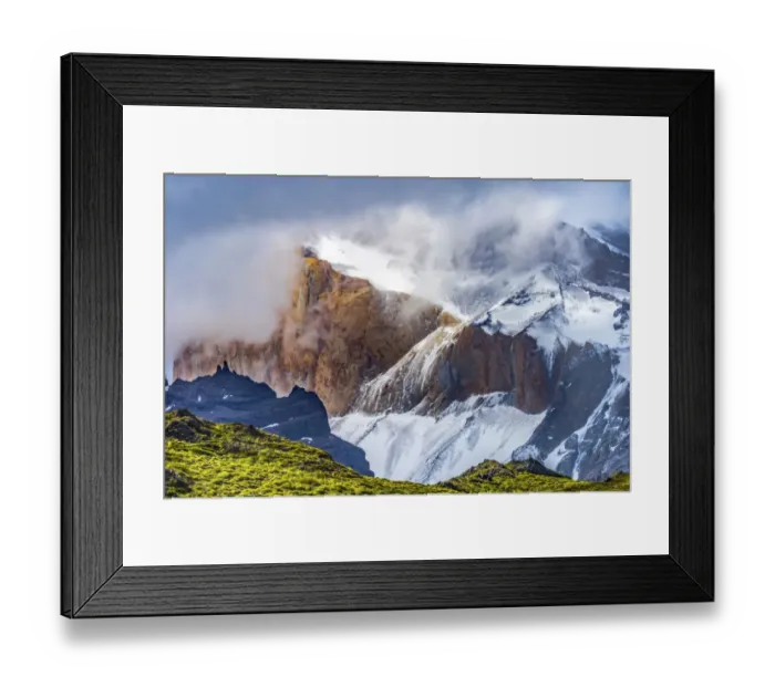 Framed Print : Brown granite, Paine Horns three granite peaks, Cuernos, Torres del Paine National Park