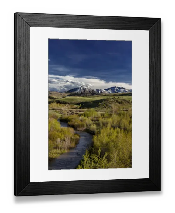 Framed Print : Elk Creek with fresh snow on Steamboat Mountain along the Rocky Mountain Front near