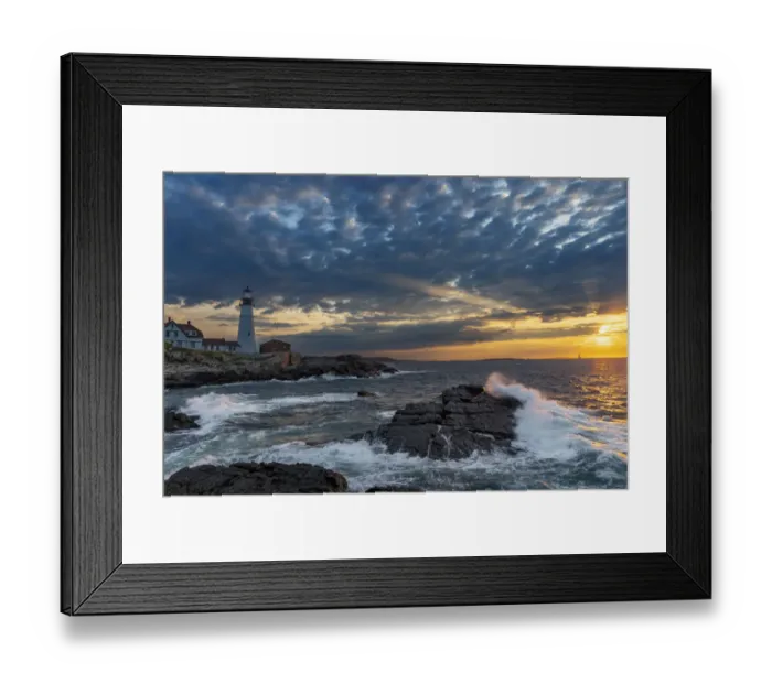 Framed Print : Sunrise at Portland Head Lighthouse in Portland, Maine, USA
