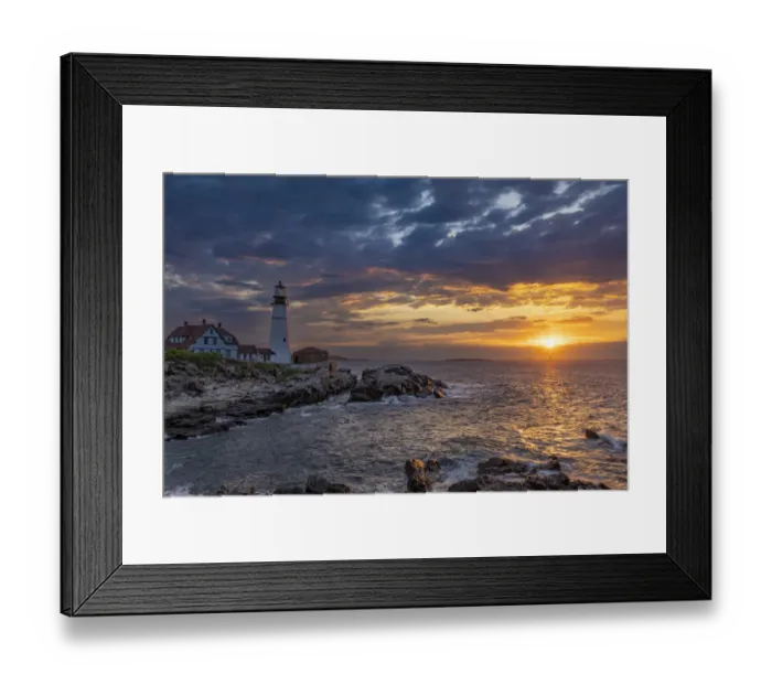 Framed Print : Sunrise at Portland Head Lighthouse in Portland, Maine, USA