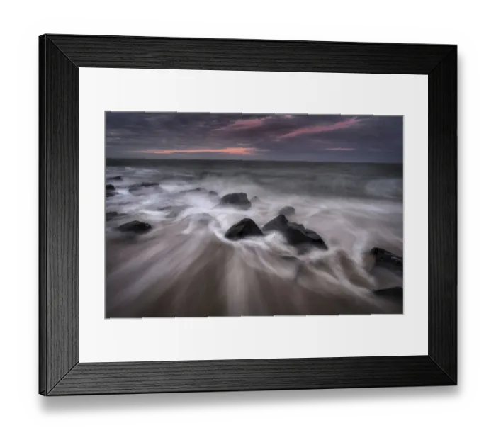 Framed Print : USA, New Jersey, Cape May National Seashore. Sunrise on rocky shore and ocean