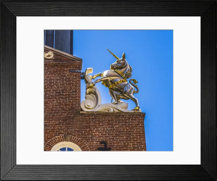 Framed Print : Silver British Unicorn Faneuil Meeting Hall, Freedom Trail, Boston, Massachusetts