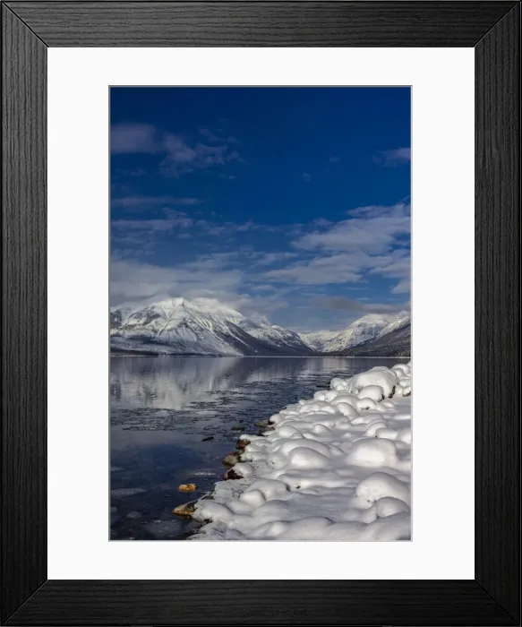 Framed Print : Mountains reflect in wintry Lake McDonald in Glacier National Park, Montana, USA Framed Print : Mountains reflect in wintry Lake McDonald in Glacier National Park, Montana, USA