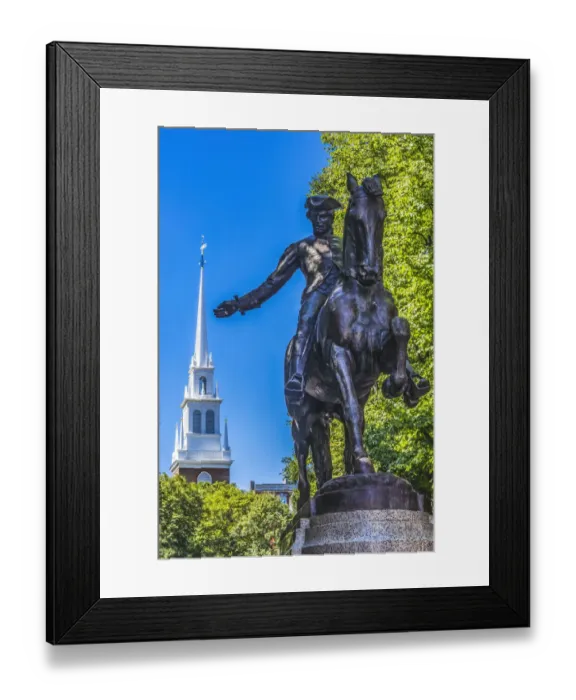 Framed Print : Paul Revere Statue, Old North Church, Freedom Trail, Boston, Massachusetts