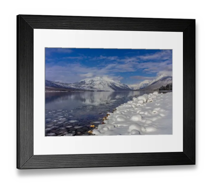 Framed Print : Mountains reflect in wintry Lake McDonald in Glacier National Park, Montana, USA Framed Print : Mountains reflect in wintry Lake McDonald in Glacier National Park, Montana, USA