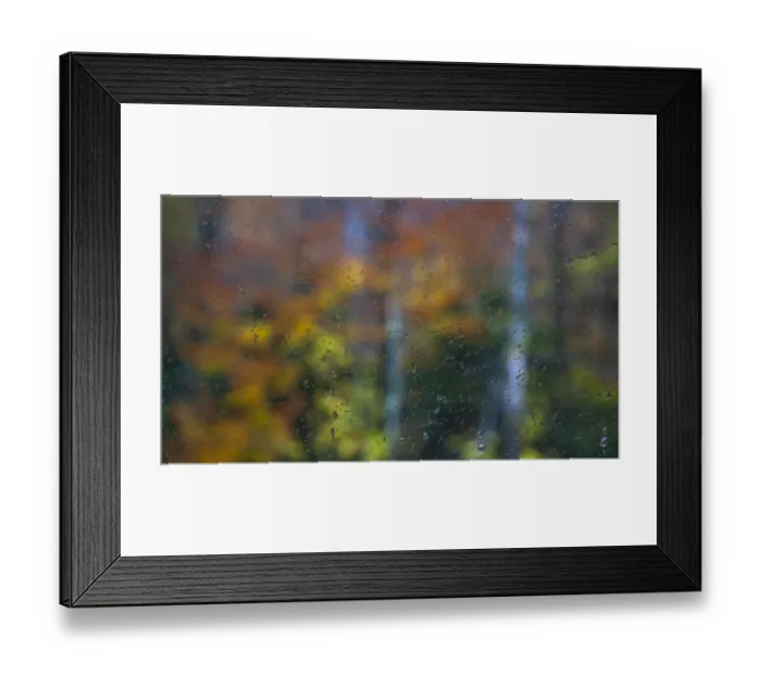 Framed Print : USA, New Hampshire, Sugar Hill looking through windshield on rainy day with Hardwood