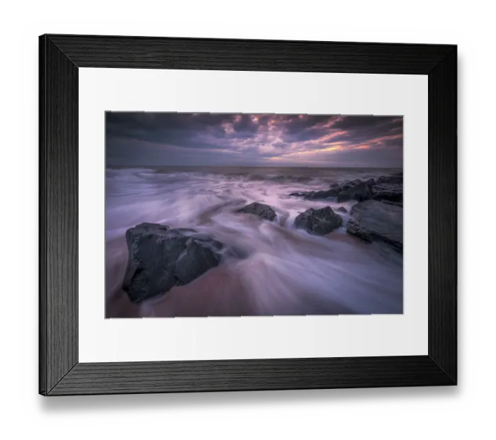 Framed Print : USA, New Jersey, Cape May National Seashore. Sunrise on rocky shore and ocean