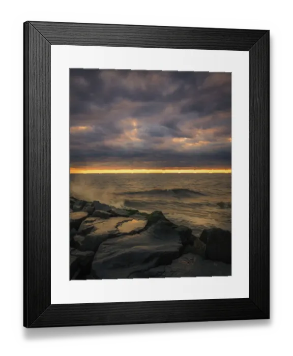Framed Print : USA, New Jersey, Cape May National Seashore. Sunset on ocean shore