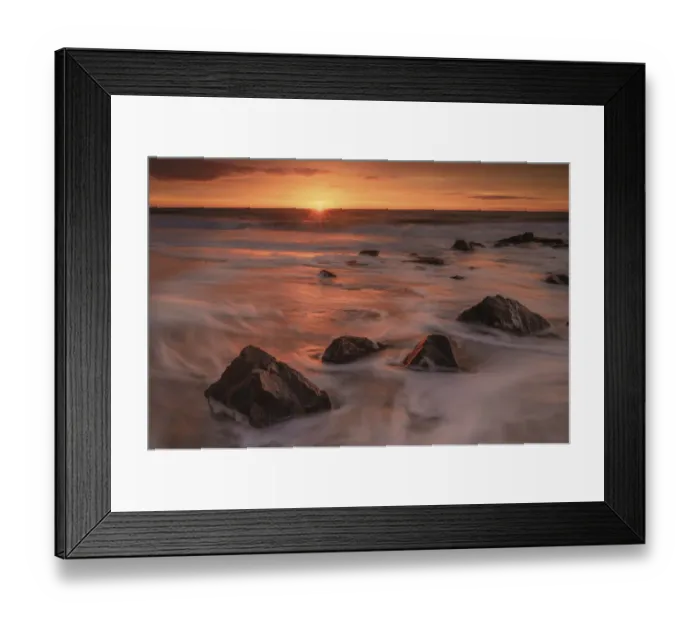 Framed Print : USA, New Jersey, Cape May National Seashore. Sunrise on rocky shore and ocean