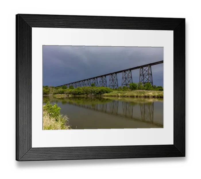 Framed Print : Hi-Line Railroad Bridge over the Sheyenne River in Valley City, North Dakota, USA