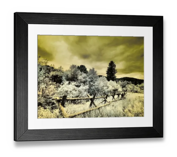 Framed Print : USA, Utah, Infrared of the Logan Pass area with split rai fence