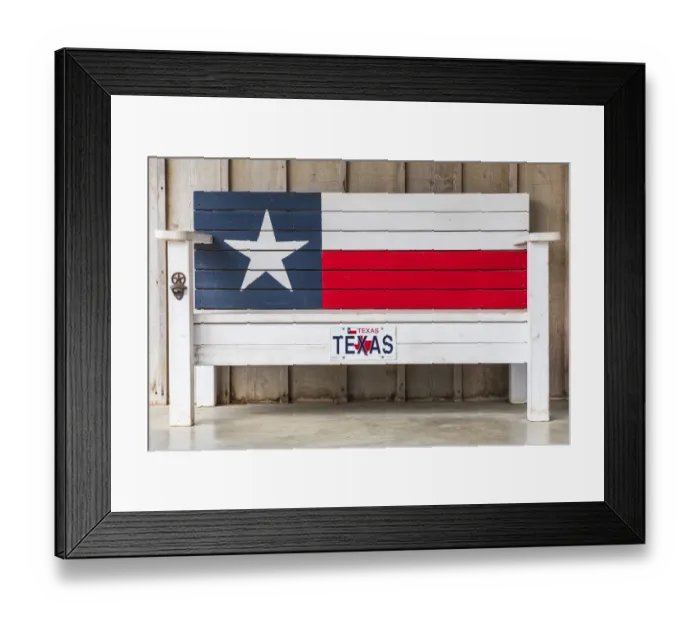 Framed Print : Luckenbach, Texas, USA. Bench painted like the Texas flag. (Editorial Use Only)