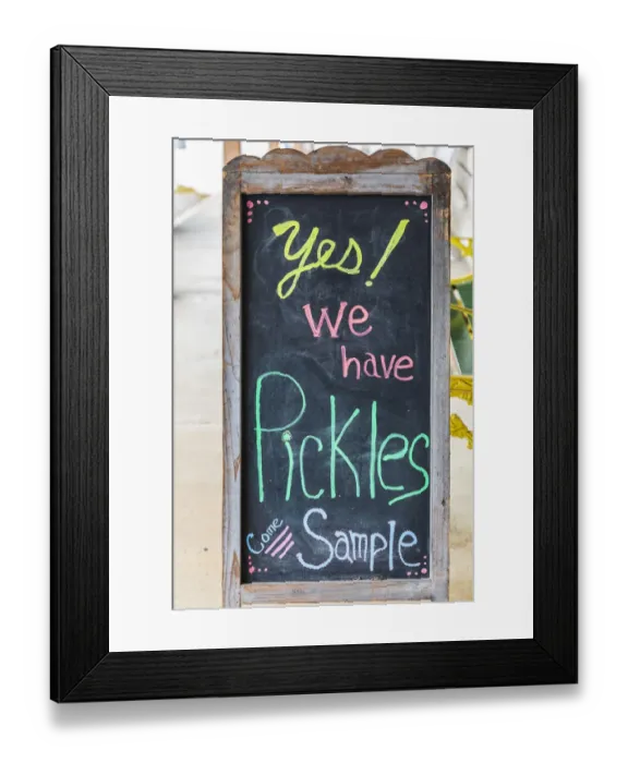 Framed Print : Bandera, Texas, USA. Chalkboard sign for pickles in the Texas Hill Country Framed Print : Bandera, Texas, USA. Chalkboard sign for pickles in the Texas Hill Country