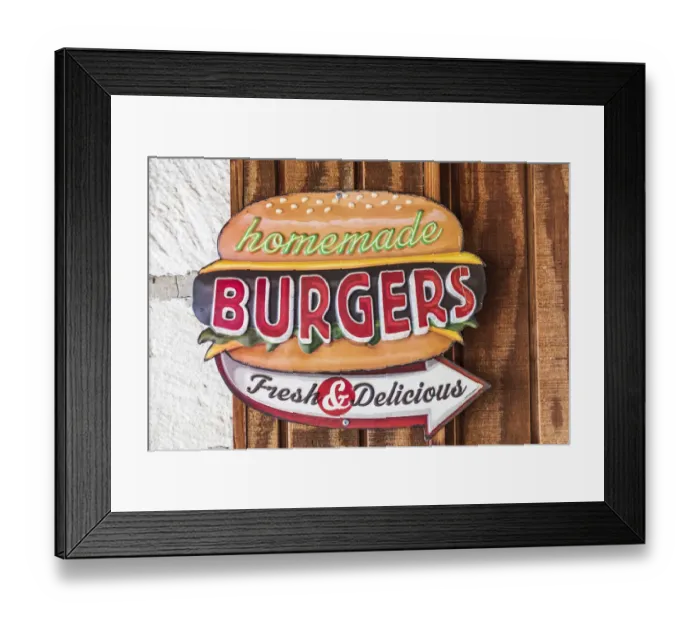 Framed Print : Bandera, Texas, USA. Sign for homemade burgers in the Texas Hill Country Framed Print : Bandera, Texas, USA. Sign for homemade burgers in the Texas Hill Country