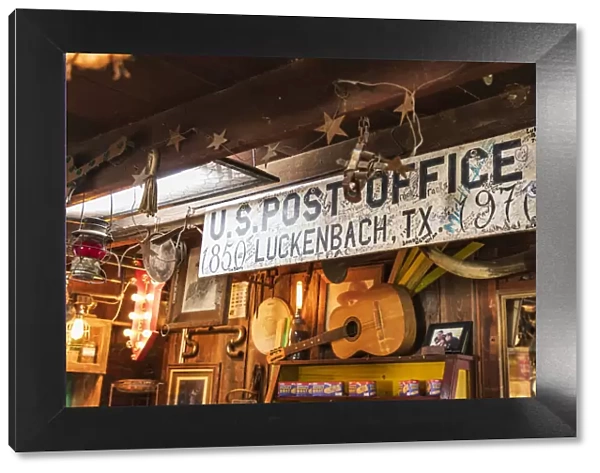 Luckenbach, Texas, USA. Post office sign in a tourist shop in Luckenbach, Texas