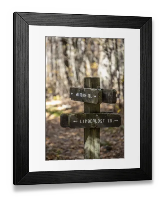 Framed Print : USA, Virginia, Shenandoah National Park, Wooden trail marker for the White Oak Trail Framed Print : USA, Virginia, Shenandoah National Park, Wooden trail marker for the White Oak Trail