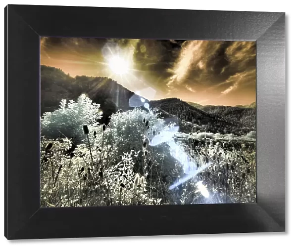 USA, Utah, Infrared of the Logan Pass area with sunrays
