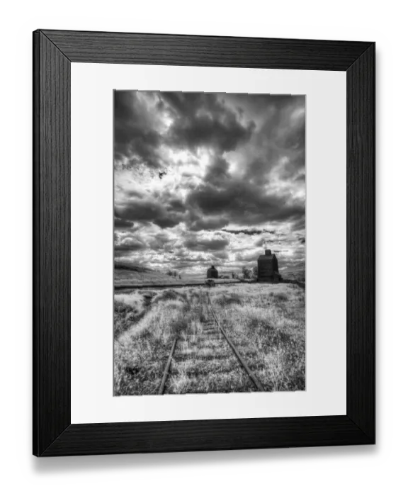 Framed Print : USA, Palouse Country, Washington State, old wooden silo and railroad tracks Framed Print : USA, Palouse Country, Washington State, old wooden silo and railroad tracks