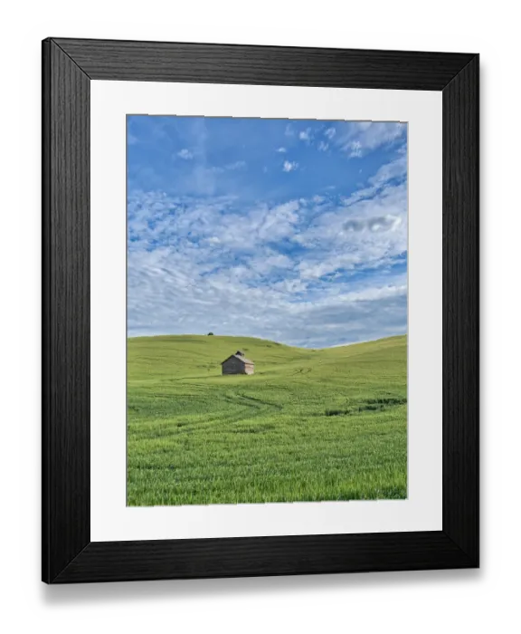 Framed Print : USA, Washington State, Small barn and tracks in wheat field Framed Print : USA, Washington State, Small barn and tracks in wheat field