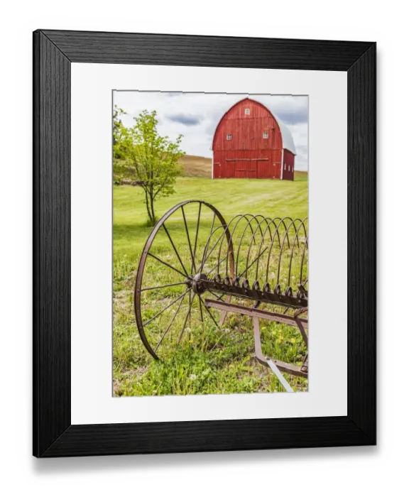 Framed Print : Albion, Washington State, USA. Red barns and antique farm equipment in the Palouse hills Framed Print : Albion, Washington State, USA. Red barns and antique farm equipment in the Palouse hills