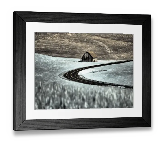 Framed Print : USA, Washington State, Palouse. Road running through the crops with barn along side Framed Print : USA, Washington State, Palouse. Road running through the crops with barn along side