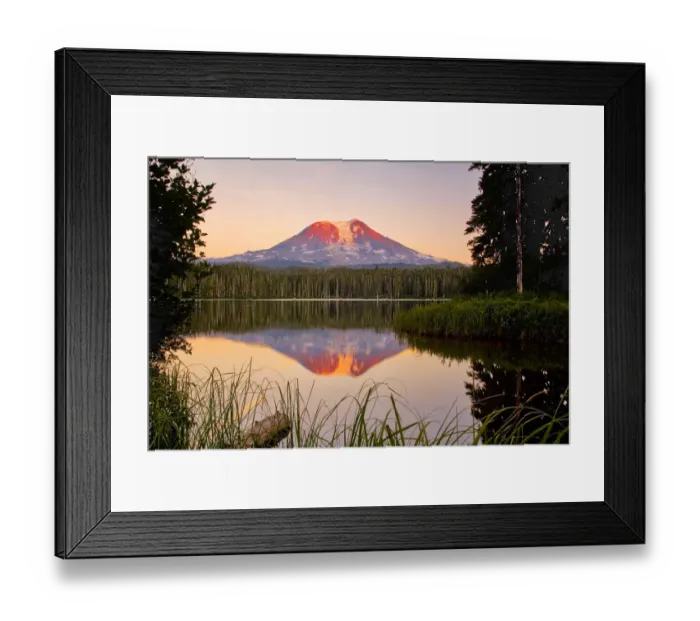 Framed Print : USA, Washington State, Sunset on Mt. Adams reflecting in Lake Takhlakh Framed Print : USA, Washington State, Sunset on Mt. Adams reflecting in Lake Takhlakh