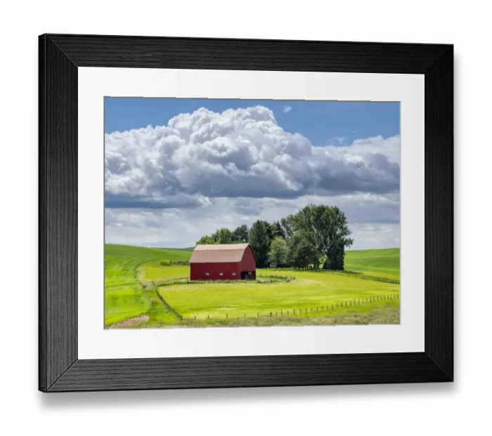 Framed Print : USA, Washington State, Palouse, Old Red barn with fresh green fields Framed Print : USA, Washington State, Palouse, Old Red barn with fresh green fields