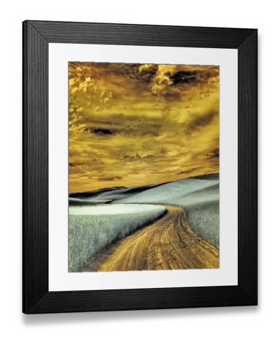Framed Print : USA, Washington State, Palouse region, winding backcountry road through wheat fields Framed Print : USA, Washington State, Palouse region, winding backcountry road through wheat fields