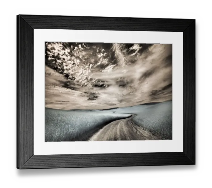 Framed Print : USA, Washington State, Palouse region, winding backcountry road through wheat fields Framed Print : USA, Washington State, Palouse region, winding backcountry road through wheat fields