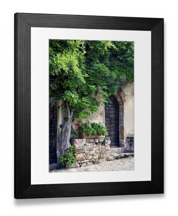 Framed Print : Italy, Tuscany. Courtyard of an agriturismo near the hill town of Montalcino