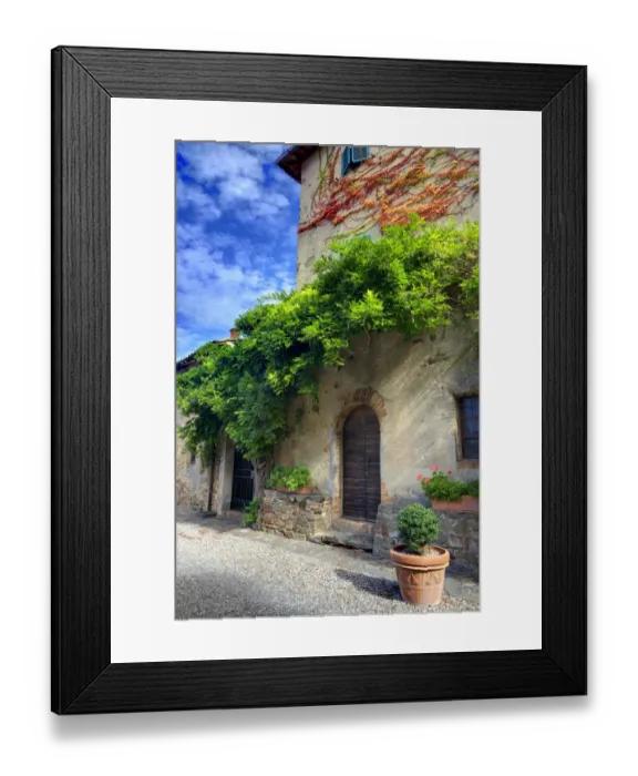 Framed Print : Italy, Tuscany. Courtyard of an agriturismo near the hill town of Montalcino Framed Print : Italy, Tuscany. Courtyard of an agriturismo near the hill town of Montalcino