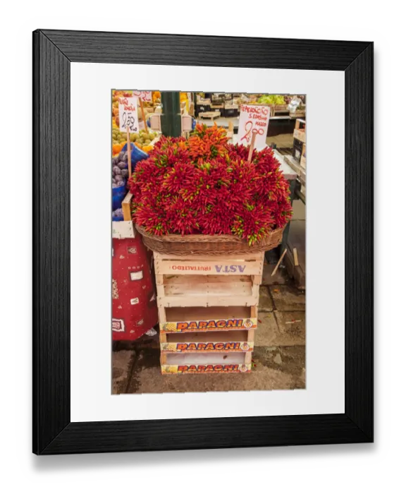 Framed Print : Italy, Venice. Colorful spicy peppers (pepperoncini) on display and for sale in the Rialto Market