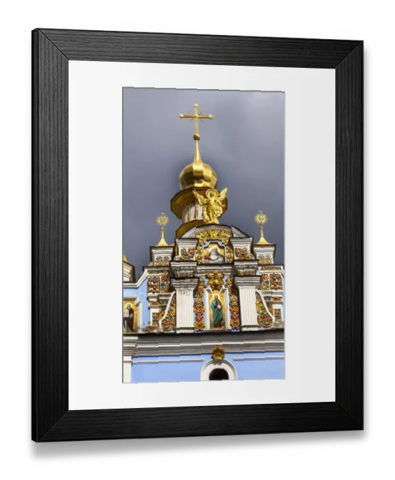 Framed Print : St. Michaels Golden-Domed Monastery, Steeple Spire Facade, Kiev, Ukraine. Saint Michaels is a functioning Greek Orthodox Monastery in Kiev. The monastery was created in the 1100s but was destroyed by the Soviet Union in the 1930 s Framed Print : St. Michaels Golden-Domed Monastery, Steeple Spire Facade, Kiev, Ukraine. Saint Michaels is a functioning Greek Orthodox Monastery in Kiev. The monastery was created in the 1100s but was destroyed by the Soviet Union in the 1930 s