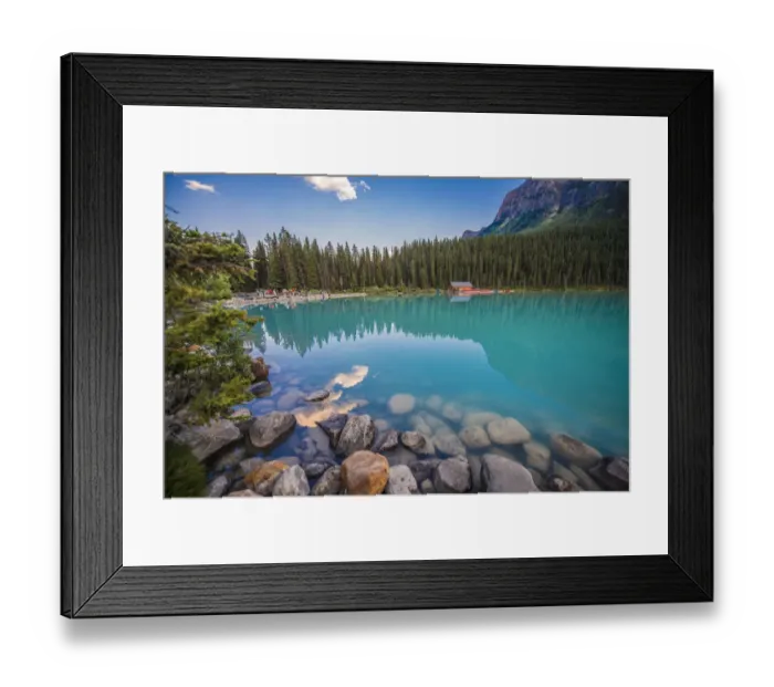 Framed Print : Low angle photo of Lake Louise in Banff, Canada Framed Print : Low angle photo of Lake Louise in Banff, Canada