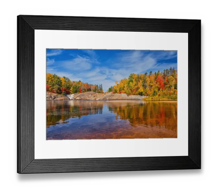 Framed Print : Canada, Ontario, Chutes Provincial Park. Reflections on Aux Sables River in autumn Framed Print : Canada, Ontario, Chutes Provincial Park. Reflections on Aux Sables River in autumn