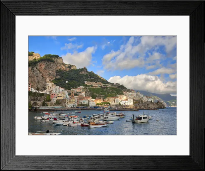 Framed Print : Italy, Amalfi. Boats in the harbor and coastal town of Amalfi Framed Print : Italy, Amalfi. Boats in the harbor and coastal town of Amalfi