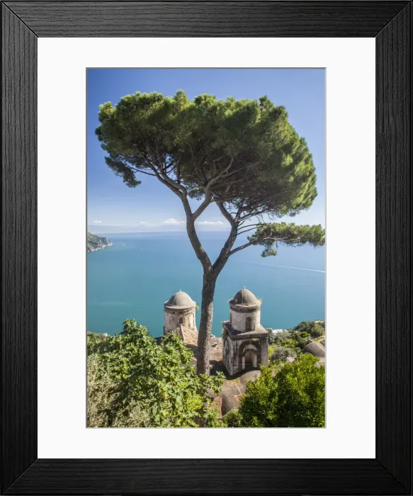 Framed Print : Italy, Campania, Ravello. View of the Amalfi Coast and the towers of Villa Rufolo in the hilltop town of Ravello Framed Print : Italy, Campania, Ravello. View of the Amalfi Coast and the towers of Villa Rufolo in the hilltop town of Ravello