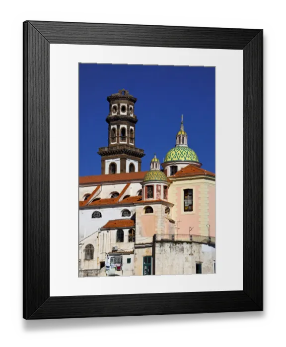 Framed Print : Italy, Campania, Atrani, Amalfi Coast. This is the dome and bell tower of the church of Santa Maria Framed Print : Italy, Campania, Atrani, Amalfi Coast. This is the dome and bell tower of the church of Santa Maria