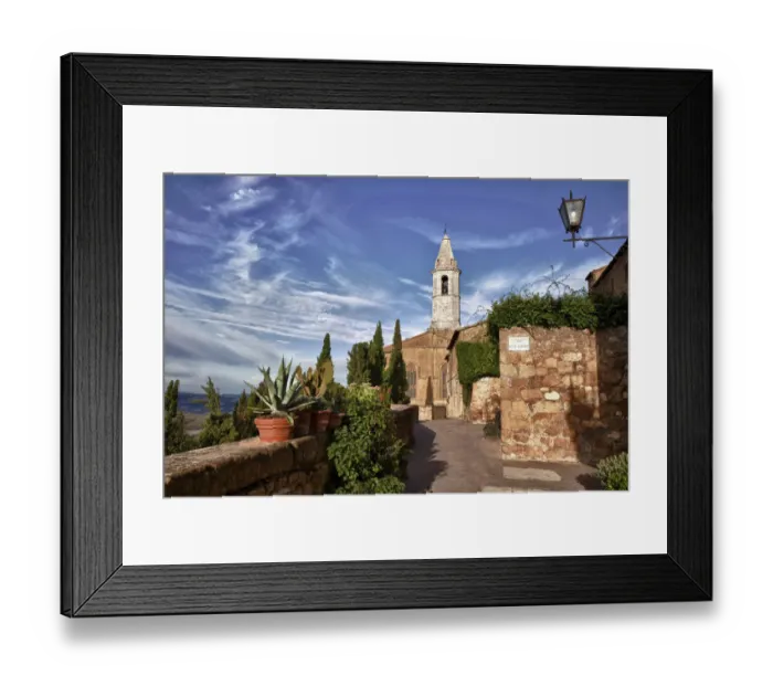 Framed Print : Italy, Tuscany, Pienza. The bell tower of the Duomo Santa Maria Assunta Cathedral Framed Print : Italy, Tuscany, Pienza. The bell tower of the Duomo Santa Maria Assunta Cathedral