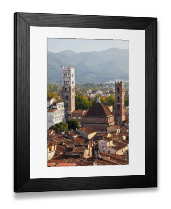 Framed Print : Italy, Tuscany, Lucca. The rooftops of the historic center of Lucca and the medieval bell tower of St. Martin Cathedral Framed Print : Italy, Tuscany, Lucca. The rooftops of the historic center of Lucca and the medieval bell tower of St. Martin Cathedral