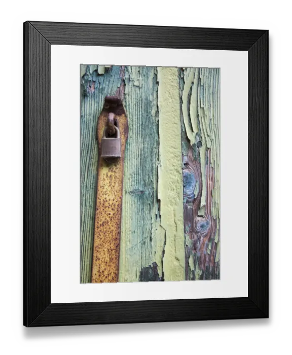 Framed Print : Italy, Venice, Burano Island. Patterns of peeling paint and padlock on old wooden doors Framed Print : Italy, Venice, Burano Island. Patterns of peeling paint and padlock on old wooden doors