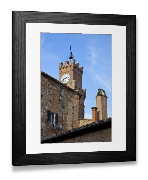 Framed Print : Italy, Tuscany, Pienza. The town hall clock tower in the town of Pienza Framed Print : Italy, Tuscany, Pienza. The town hall clock tower in the town of Pienza
