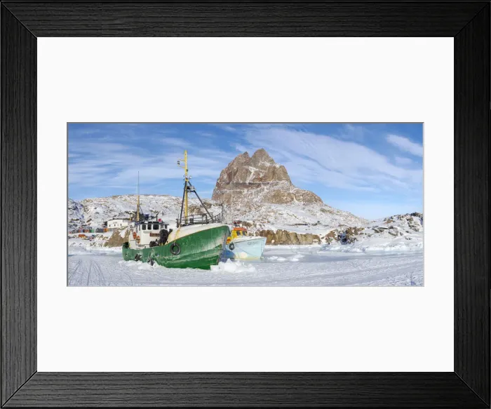 Framed Print : The frozen harbor of Uummannaq during winter in northern West Greenland beyond the Arctic Circle. Greenland, Danish territory Framed Print : The frozen harbor of Uummannaq during winter in northern West Greenland beyond the Arctic Circle. Greenland, Danish territory