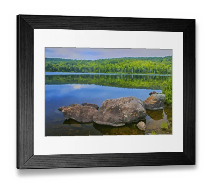 Framed Print : Canada, Quebec, La Mauricie National Park. Rocks along Lake Bouchard shore Framed Print : Canada, Quebec, La Mauricie National Park. Rocks along Lake Bouchard shore