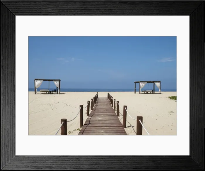 Framed Print : Todos Santos, Mexico. Boardwalk and palapas, a traditional Mexican shelter Framed Print : Todos Santos, Mexico. Boardwalk and palapas, a traditional Mexican shelter